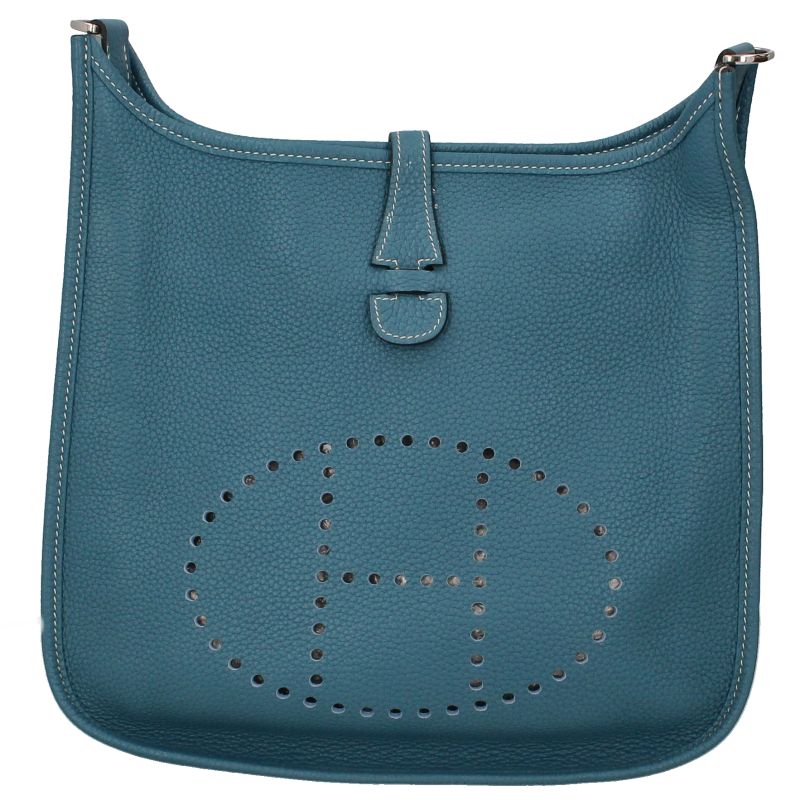 Hermes Evelyne 3 PM Taurillon Clemence Shoulder Bag Blue Jean