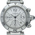 Cartier Pasha Timer Chronograph Watch SS White Polished