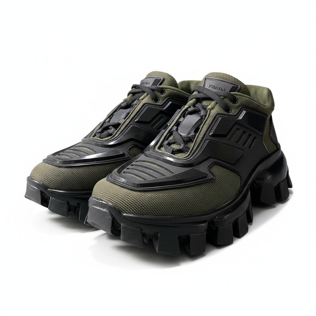 Prada Cloudbust Thunder Mesh Sneakers Volume Sole 37.5 Khaki Black