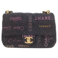 Chanel Black Print Denim Gold Mini Quilted 21 Chain Shoulder
