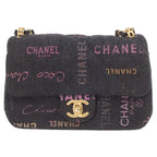 Chanel Black Print Denim Gold Mini Quilted 21 Chain Shoulder