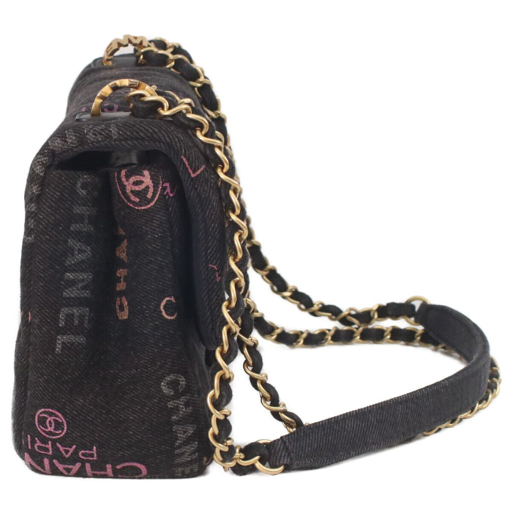 Chanel Black Print Denim Gold Mini Quilted 21 Chain Shoulder — view 3