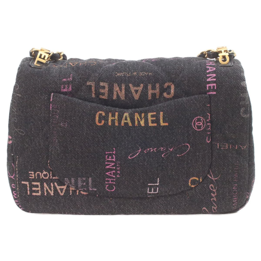 Chanel Black Print Denim Gold Mini Quilted 21 Chain Shoulder — view 4