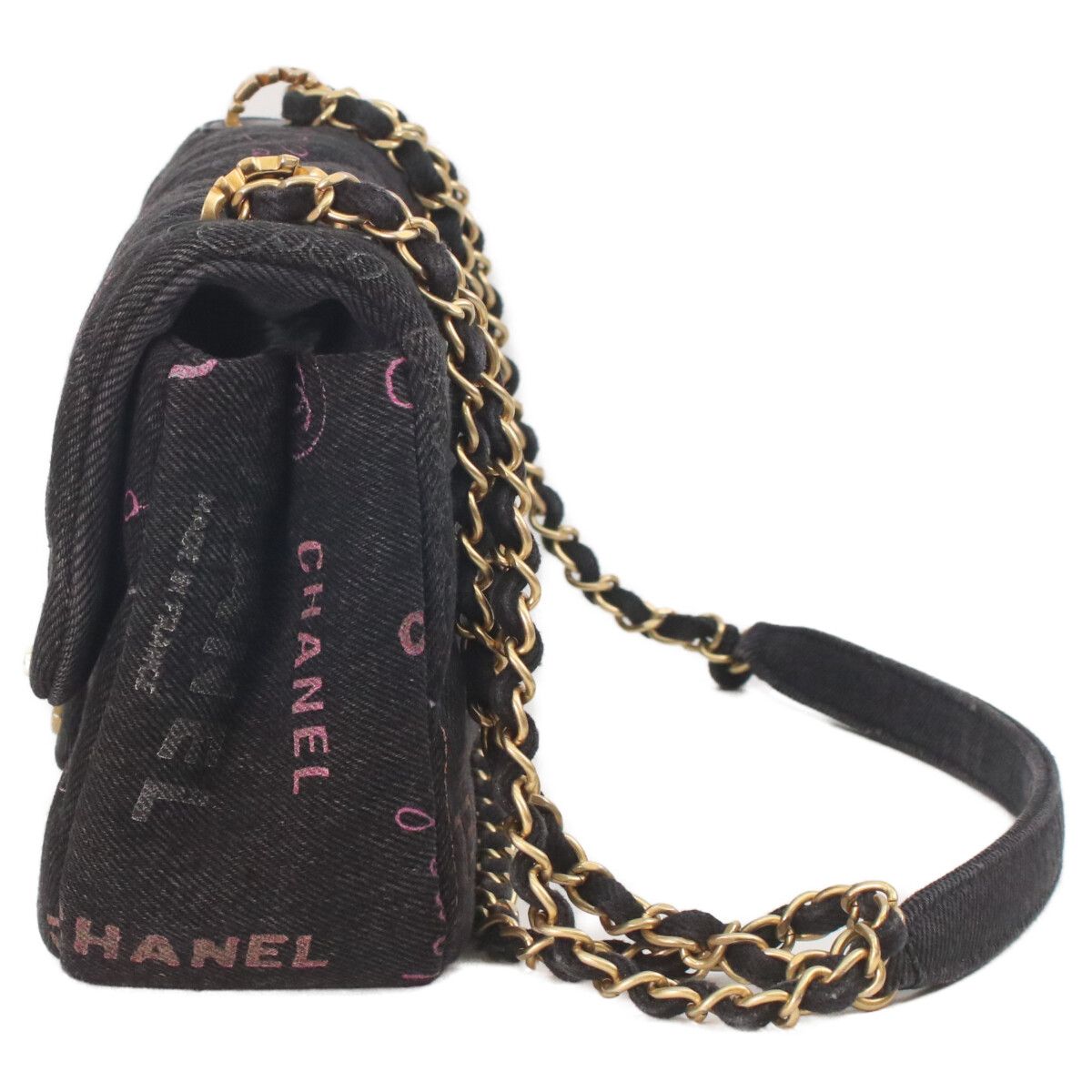 Chanel Black Print Denim Gold Mini Quilted 21 Chain Shoulder — view 2