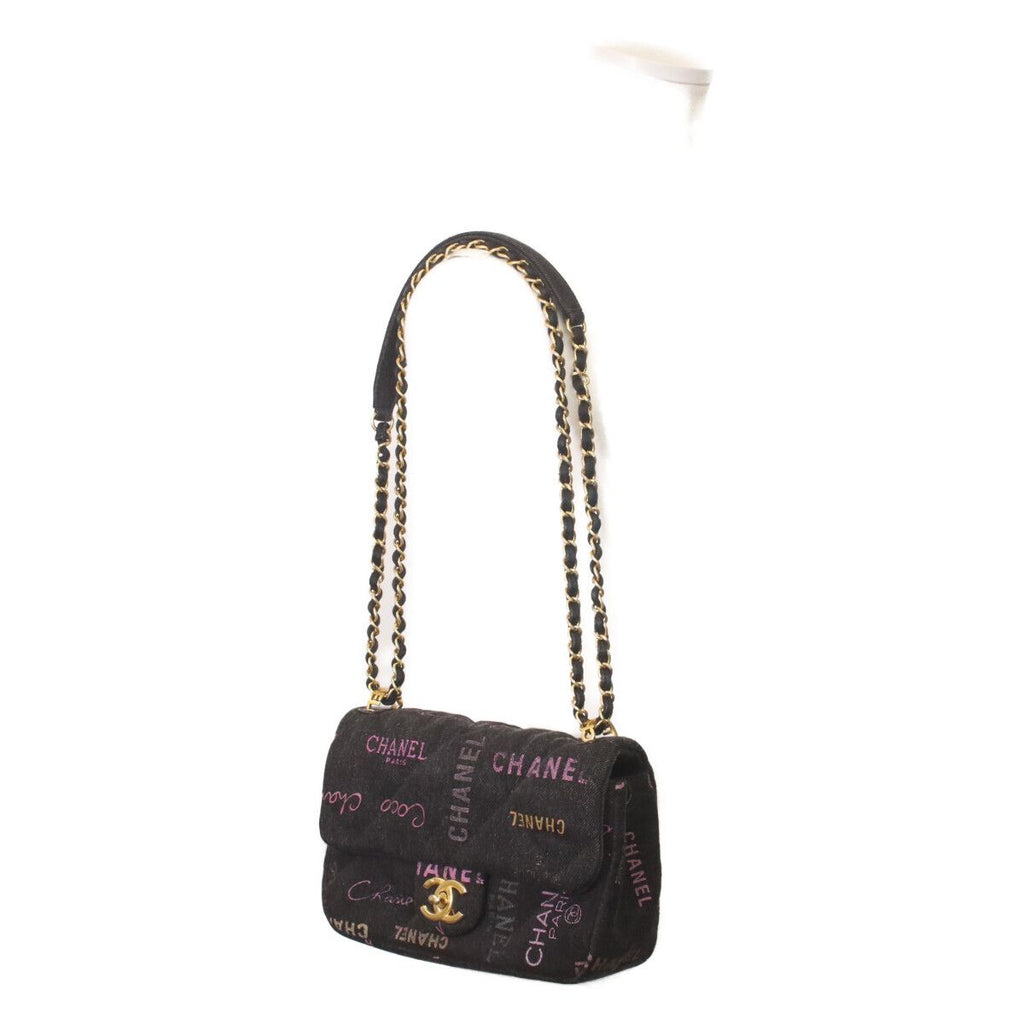 Chanel Black Print Denim Gold Mini Quilted 21 Chain Shoulder — view 8