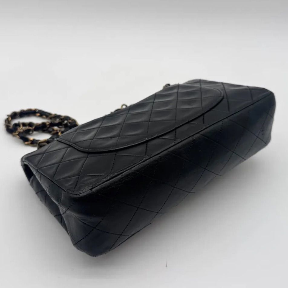 Chanel Large Shoulder Bag Quilted CC Logo Gold Turnlock Double Flap Black — view 7