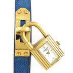 Hermes Watch Kelly 1996 Cadena Rock Motif White Dial Blue Cowhide