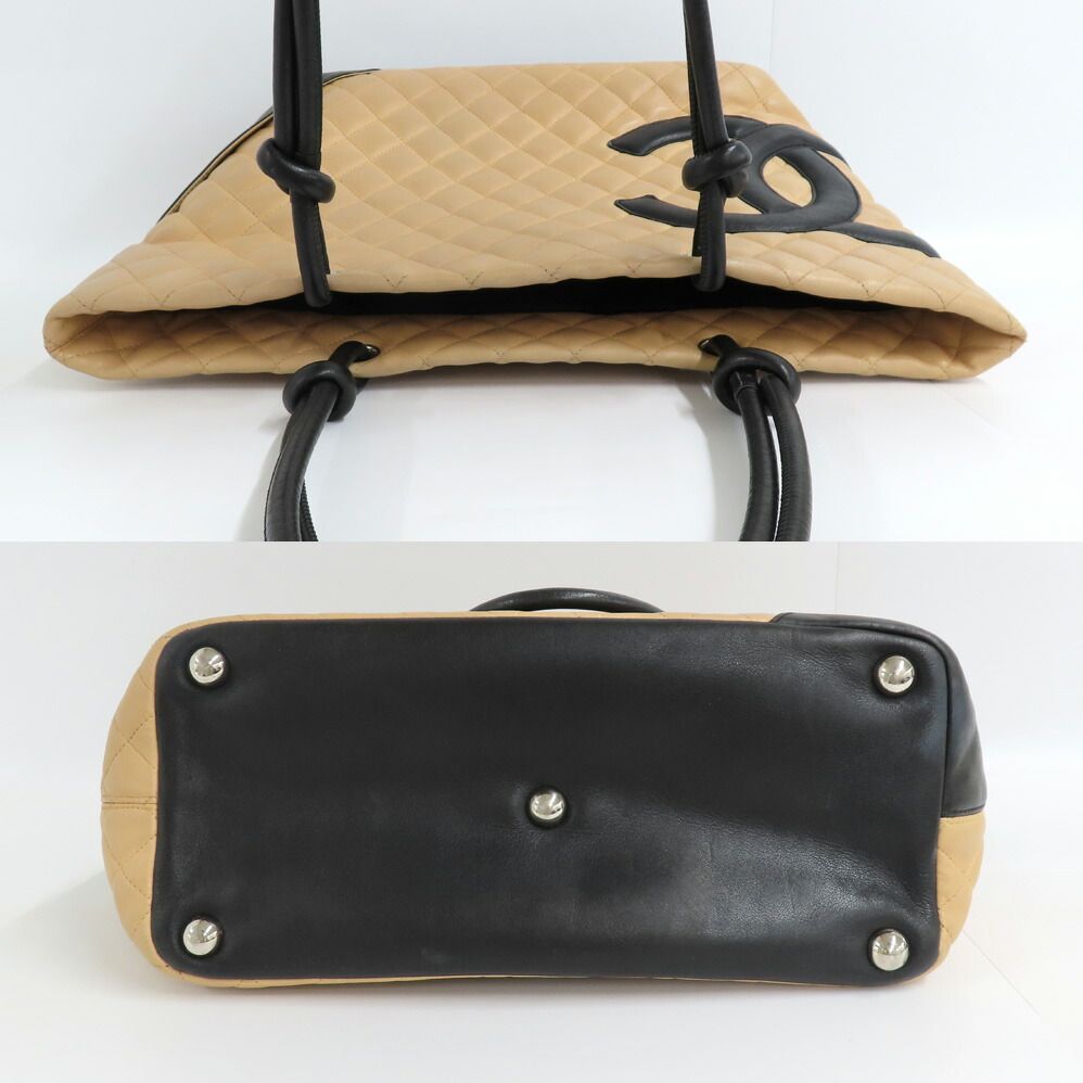 Chanel Cambon Line Large Tote Beige Black Leather — view 4