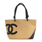 Chanel Cambon Line Large Tote Beige Black Leather