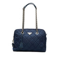 Prada Quilted Chain Shoulder Bag Blue Nylon