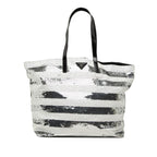 Prada Logo Tote Shoulder Bag White Silver Sequins Enamel