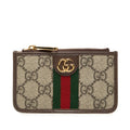 Gucci Ophidia GG Supreme Card Case Coin Fragment Beige Multi Color Leather