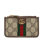 Gucci Ophidia GG Supreme Card Case Coin Fragment Beige Multi Color Leather