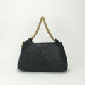 Chanel Tote Shoulder Bag Lambskin Noir Black Gold Chain Bag Big CC Logo Jumbo