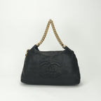 Chanel Tote Shoulder Bag Lambskin Noir Black Gold Chain Bag Big CC Logo Jumbo