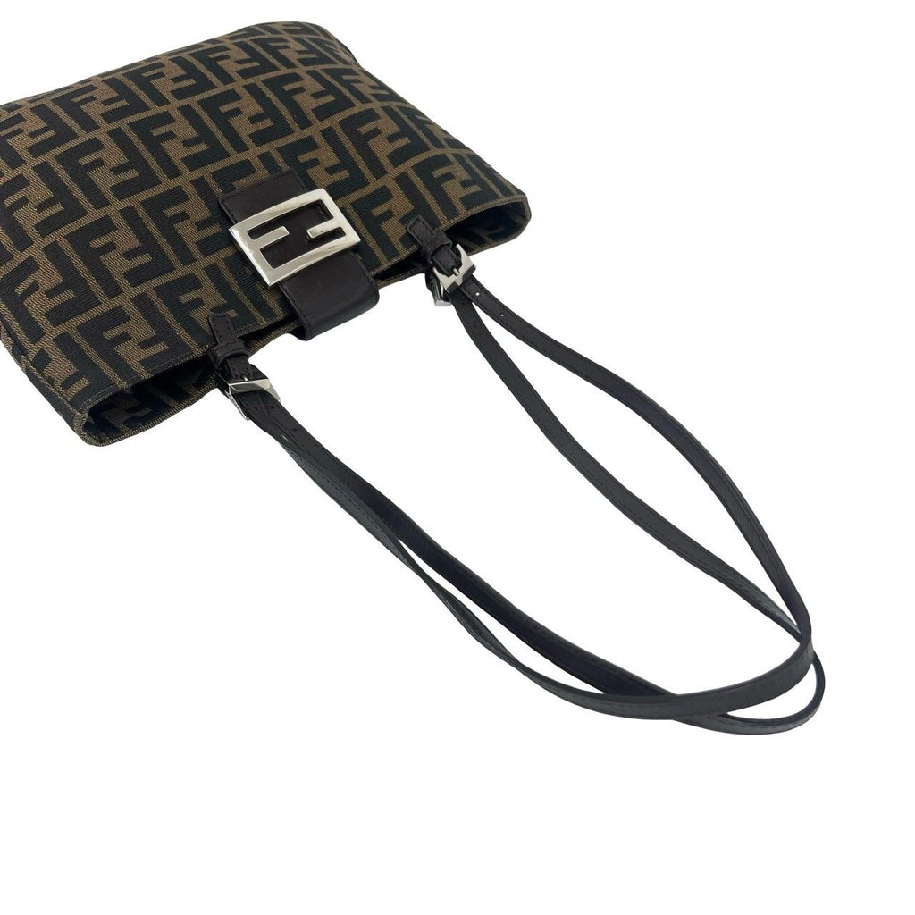 Fendi Zucca FF Pattern Logo Canvas Leather Tote Shoulder Bag Brown — view 4