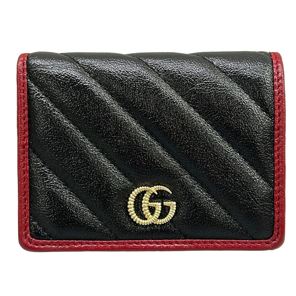 Gucci Bifold Wallet GG Marmont Card Case Black Bordeaux Leather