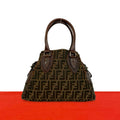 Fendi Zucca FF Pattern Logo Canvas Leather Handbag Mini Tote Brown