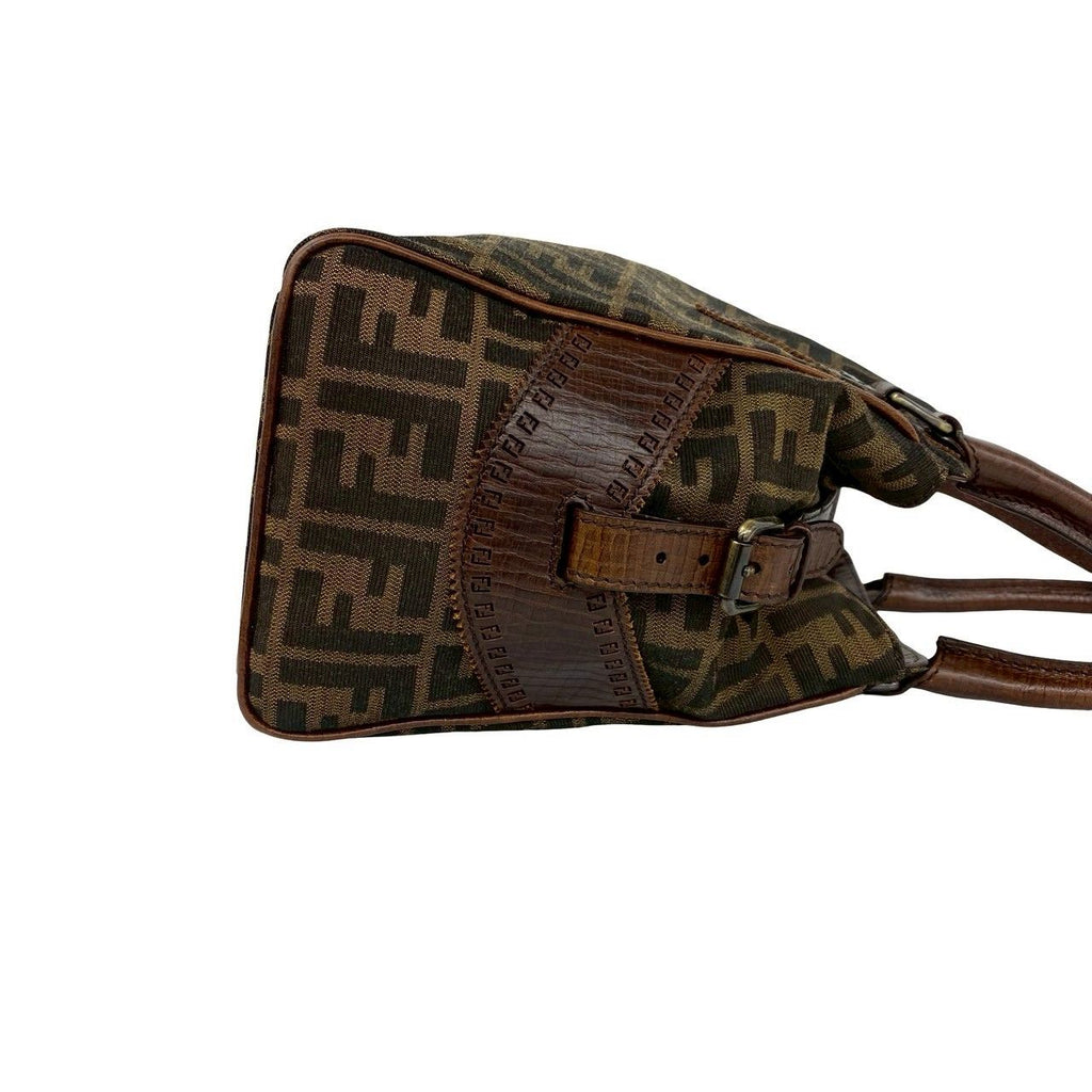 Fendi Zucca FF Pattern Logo Canvas Leather Handbag Mini Tote Brown — view 6