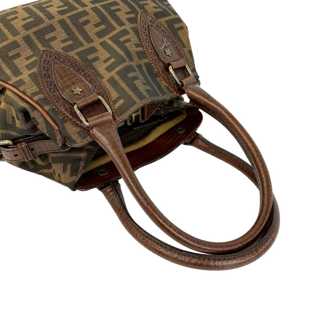 Fendi Zucca FF Pattern Logo Canvas Leather Handbag Mini Tote Brown — view 4