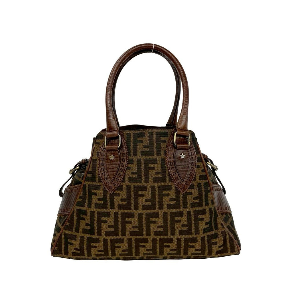 Fendi Zucca FF Pattern Logo Canvas Leather Handbag Mini Tote Brown — view 3