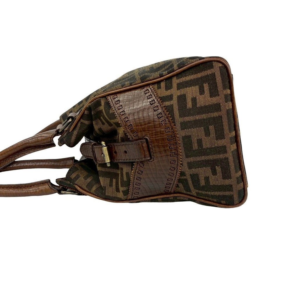 Fendi Zucca FF Pattern Logo Canvas Leather Handbag Mini Tote Brown — view 5