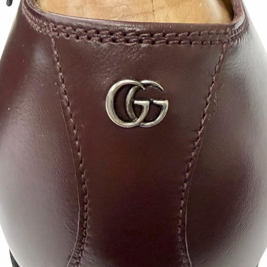 Gucci Leather GG Logo Plain Toe Lace Up Dress Shoes Burgundy 8 — view 7