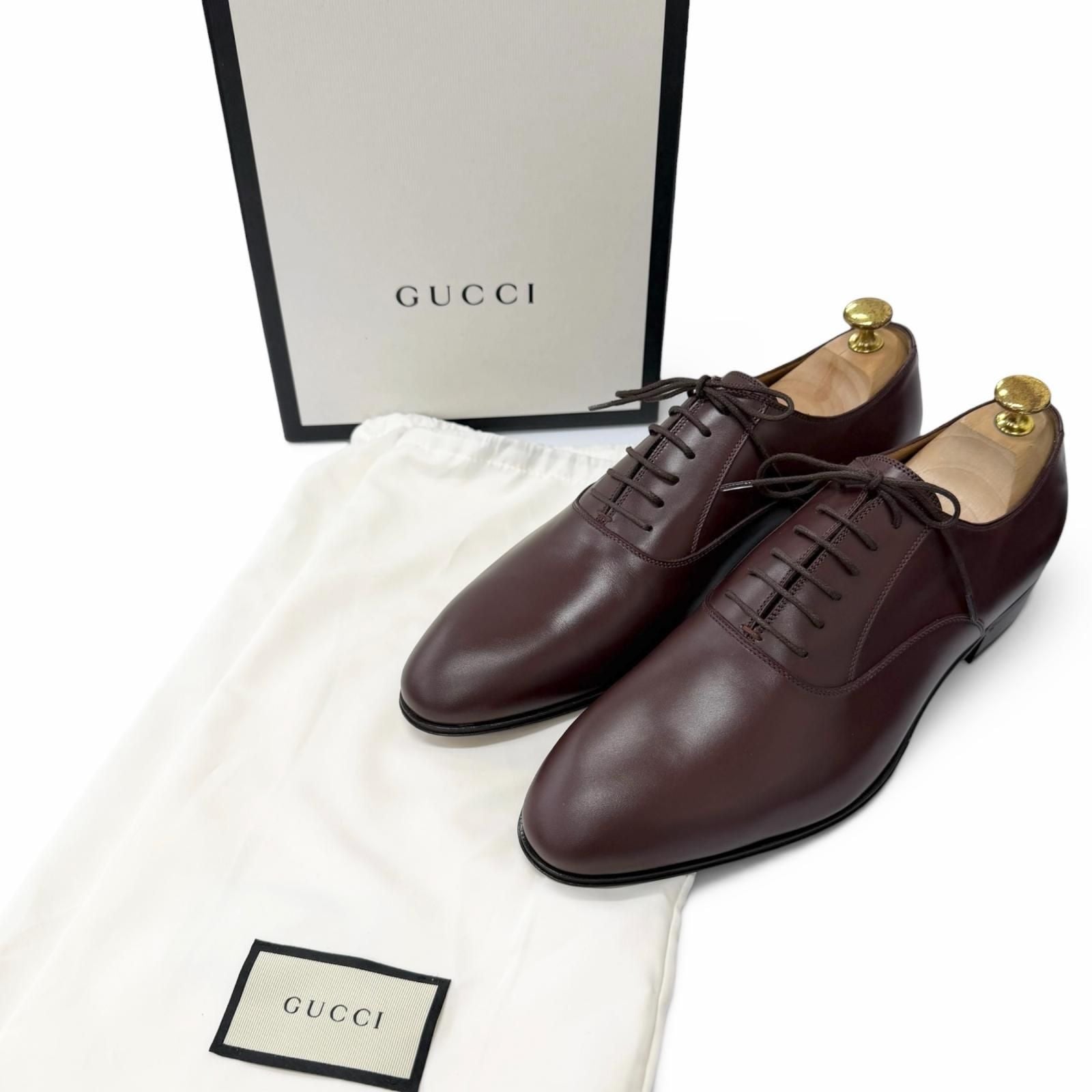Gucci Leather GG Logo Plain Toe Lace Up Dress Shoes Burgundy 8 — view 2