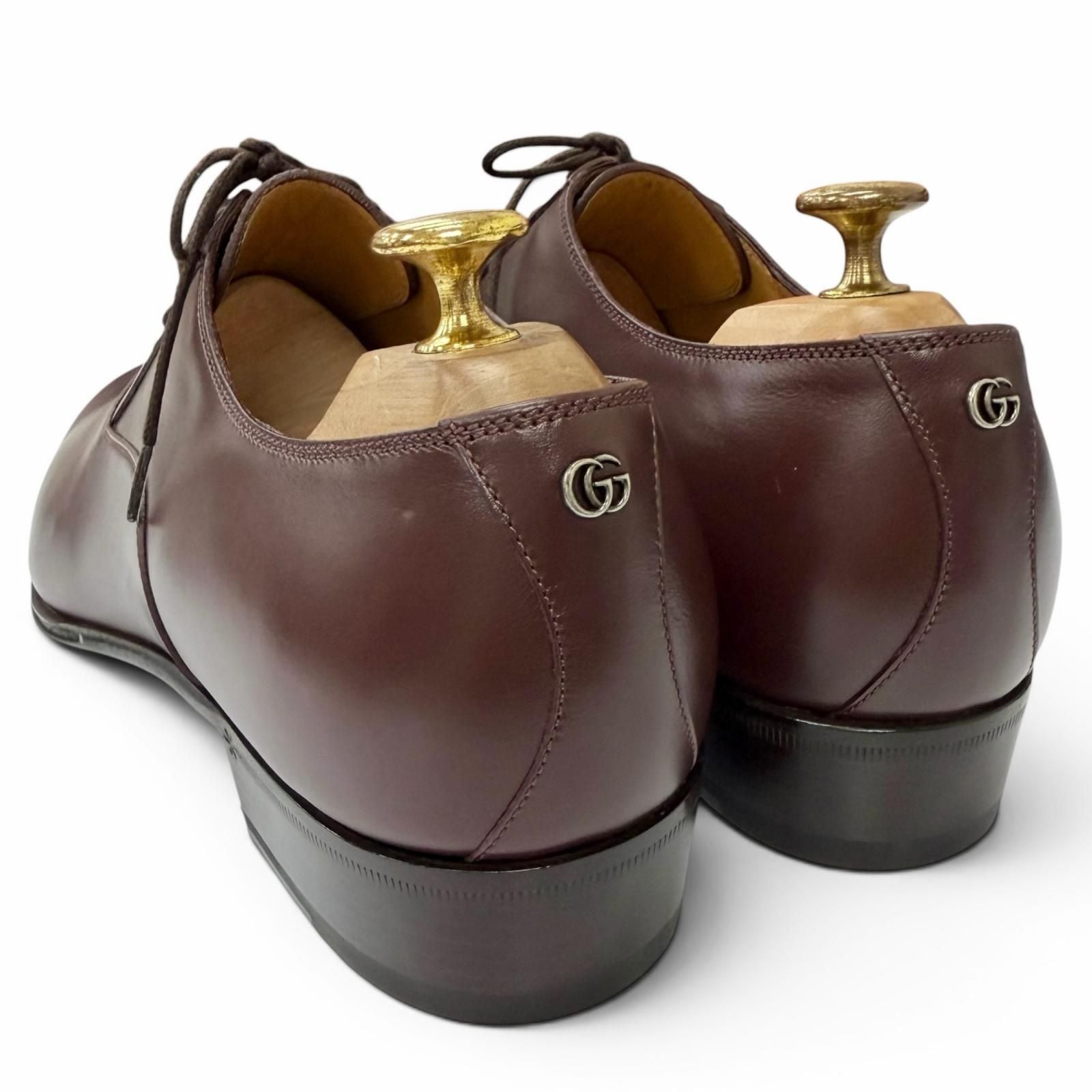 Gucci Leather GG Logo Plain Toe Lace Up Dress Shoes Burgundy 8 — view 6