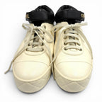 Chanel Logo with CC Lace Up Leather Sneakers Ivory Black — view 3