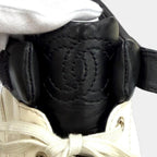 Chanel Logo with CC Lace Up Leather Sneakers Ivory Black — view 9