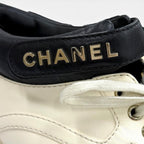 Chanel Logo with CC Lace Up Leather Sneakers Ivory Black — view 8