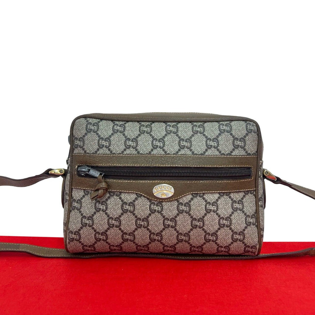 Gucci Vintage Plus Logo Pattern Leather Mini Shoulder Bag Pochette Brown