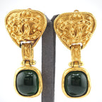 Chanel Fleece CC Logo Earrings Green Gold — view 2