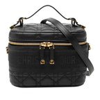 Dior Cannage Small Vanity Shoulder Bag 2-Way Black Leather