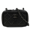 Chanel CC Logo So Black Crossbody Chain Mini Shoulder Bag Leather Satin