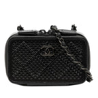 Chanel CC Logo So Black Crossbody Chain Mini Shoulder Bag Leather Satin