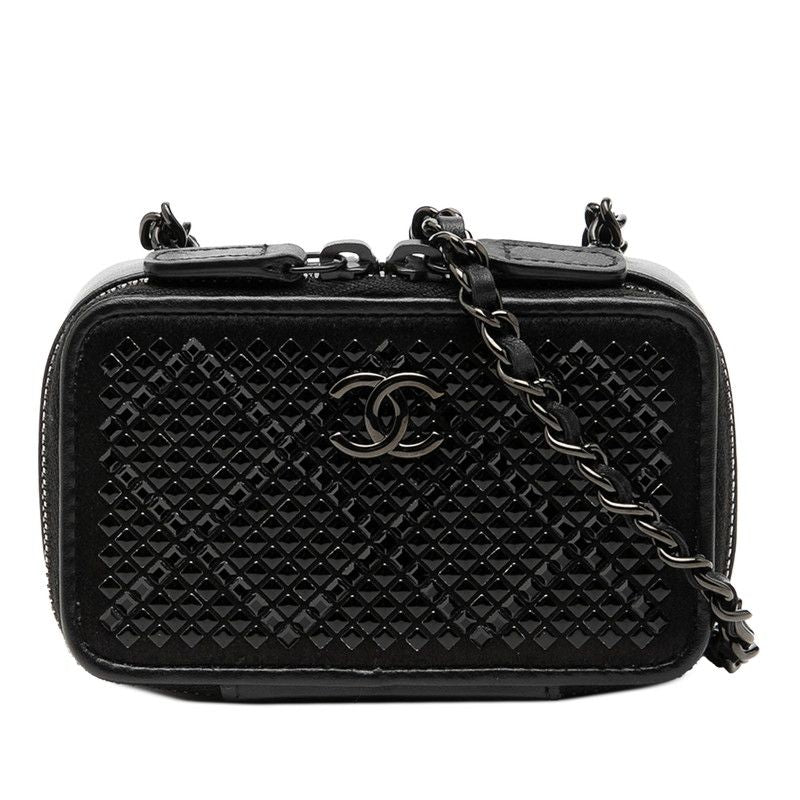 Chanel CC Logo So Black Crossbody Chain Mini Shoulder Bag Leather Satin