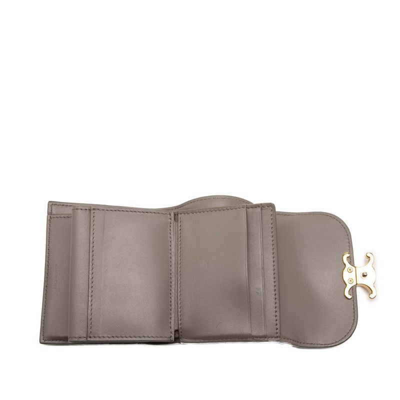 Celine Trio Small Flap Wallet Bifold Pebble Gray Leather — view 4