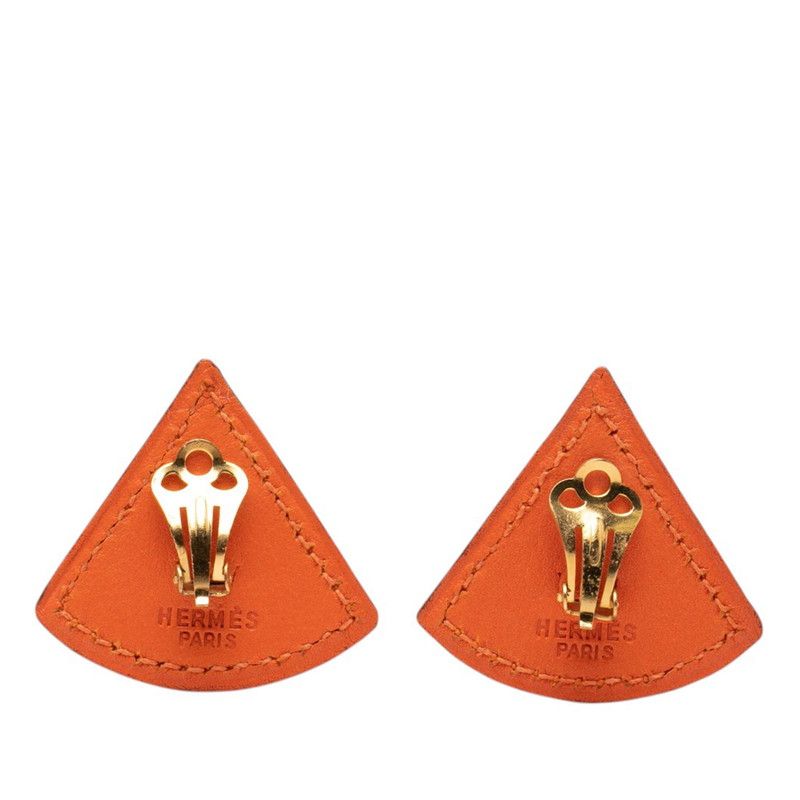 Hermes Triangle Earrings Gold Orange Plated Leather — view 2