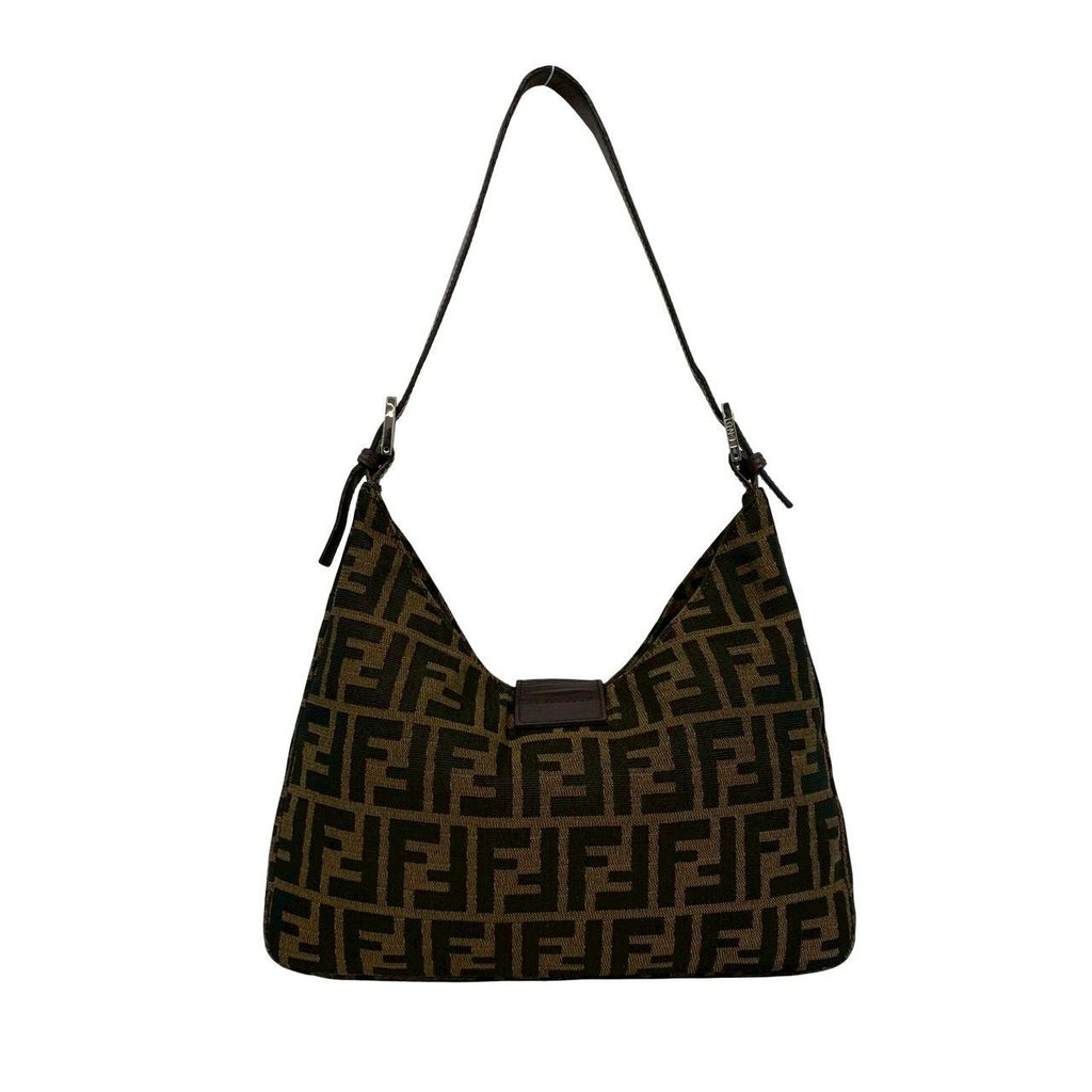 Fendi Zucca FF Pattern Logo Canvas Leather Shoulder Bag Brown Black — view 3