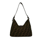 Fendi Zucca FF Pattern Logo Canvas Leather Shoulder Bag Brown Black — view 3
