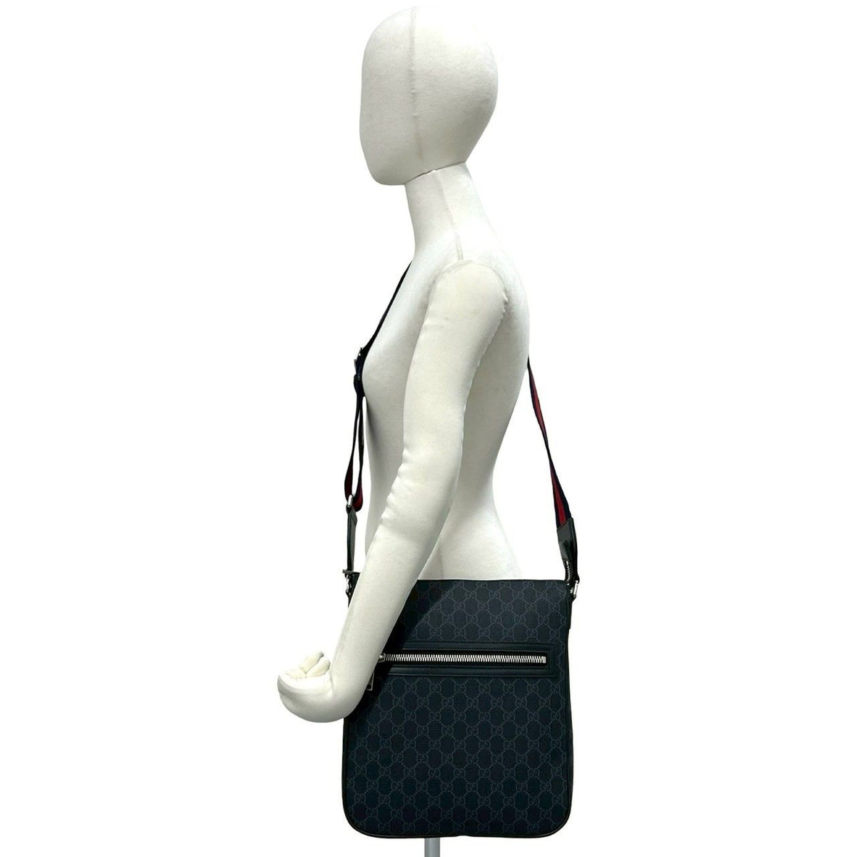 Gucci Sherry Line GG Supreme Logo Pattern Leather Shoulder Bag Tote Black Navy — view 2