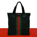 Gucci Sherry Line Logo Nylon Leather Tote Business Black