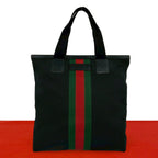 Gucci Sherry Line Logo Nylon Leather Tote Business Black