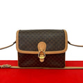 Celine Vintage Macadam Blason Trio Logo Pattern Leather Shoulder Bag Brown