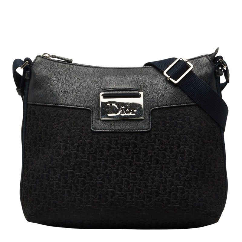 Dior Street Chic Trotter Crossbody Shoulder Bag Black Navy Leather Jacquard