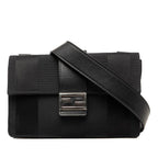 Fendi Pecan Baguette Slim Clutch Shoulder Bag 3way Black Canvas Leather