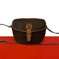 Celine Vintage Macadam Blason Trio Logo Pattern Leather Shoulder Bag Brown