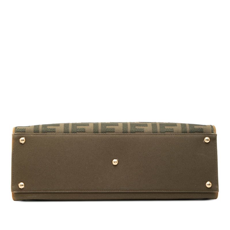 Fendi Zucca Tote Shoulder Bag 2-Way Green Brown Canvas Leather — view 3